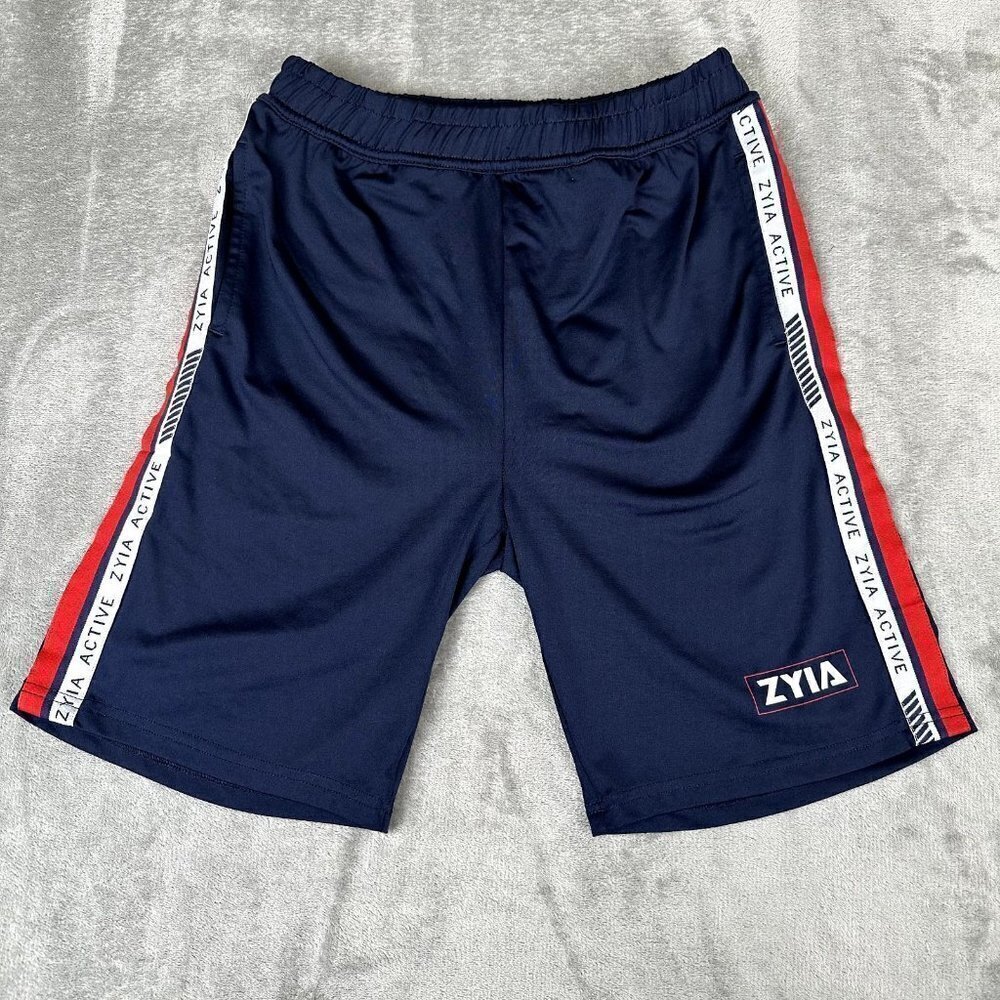 Zyia Active Boys Navy Red Athletic Gym Shorts Size Lage 12-14